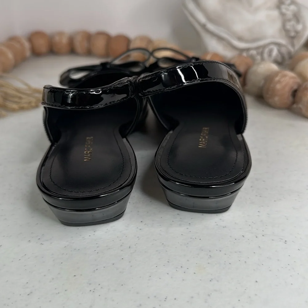 Marc Fisher Black Patent Pointed Toe Slingback Flats with Bow - Picture 10 of 13